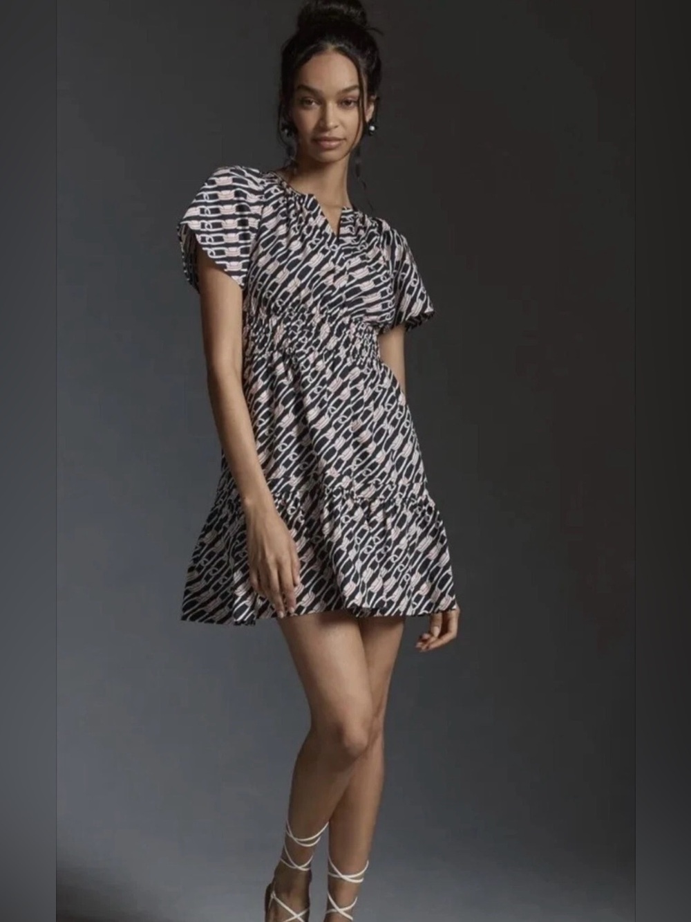 Anthropologie The Somerset Mini Dress in Black & White Chain Nautical Link M